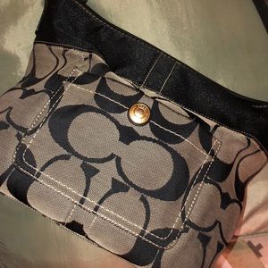 Coach black/gray signature jacquard stripe hobo